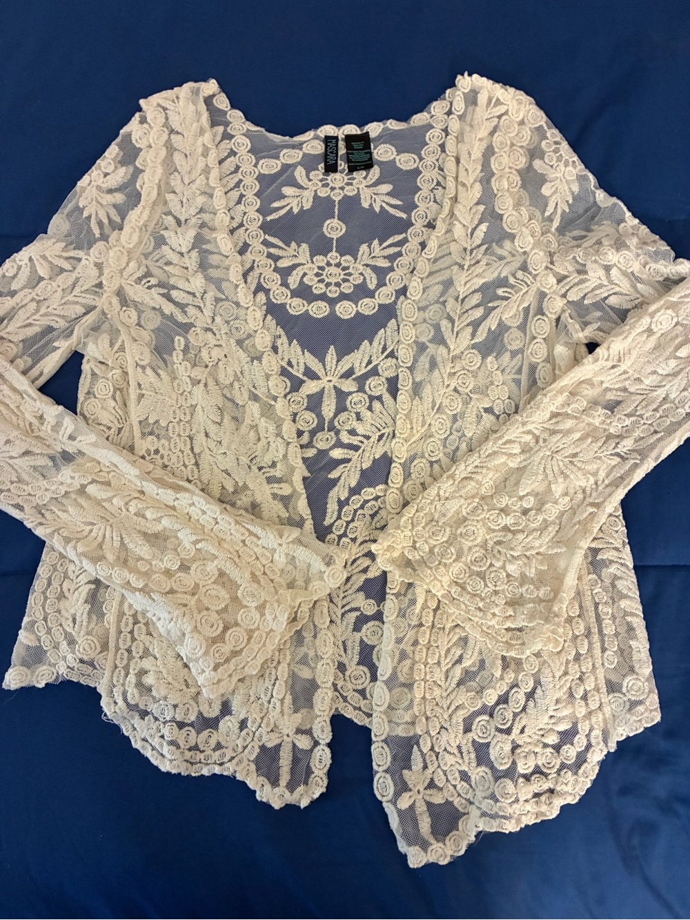 Mascara Lace Crochet Ecru Kimono Open Cardigan XL Boho Fairy Whimsical Romantic